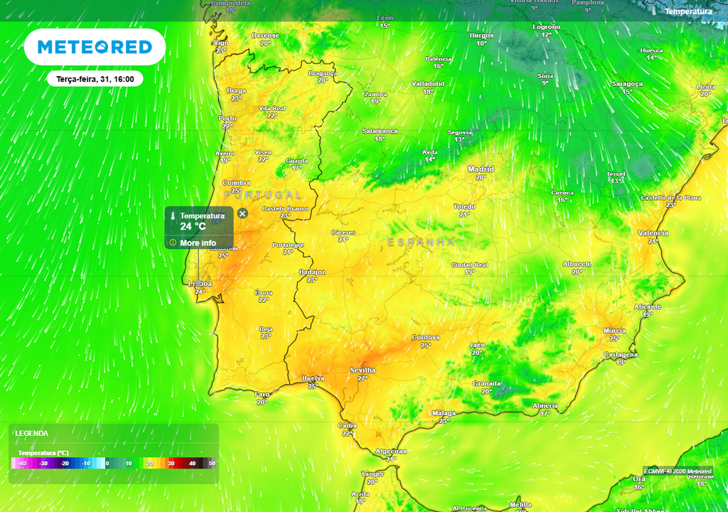 Temperatura máxima de 24 ºC prevista para Lisboa na Terça-feira Santa, 31 de março.
