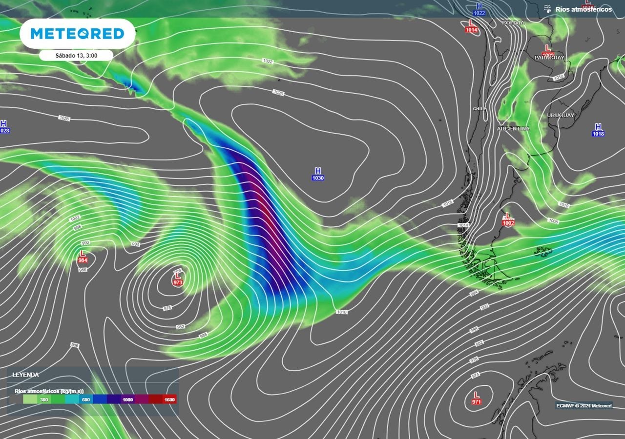 El río atmosférico está aportando humedad, pero su primer núcleo intenso llegará a Chile este domingo 14 de enero.