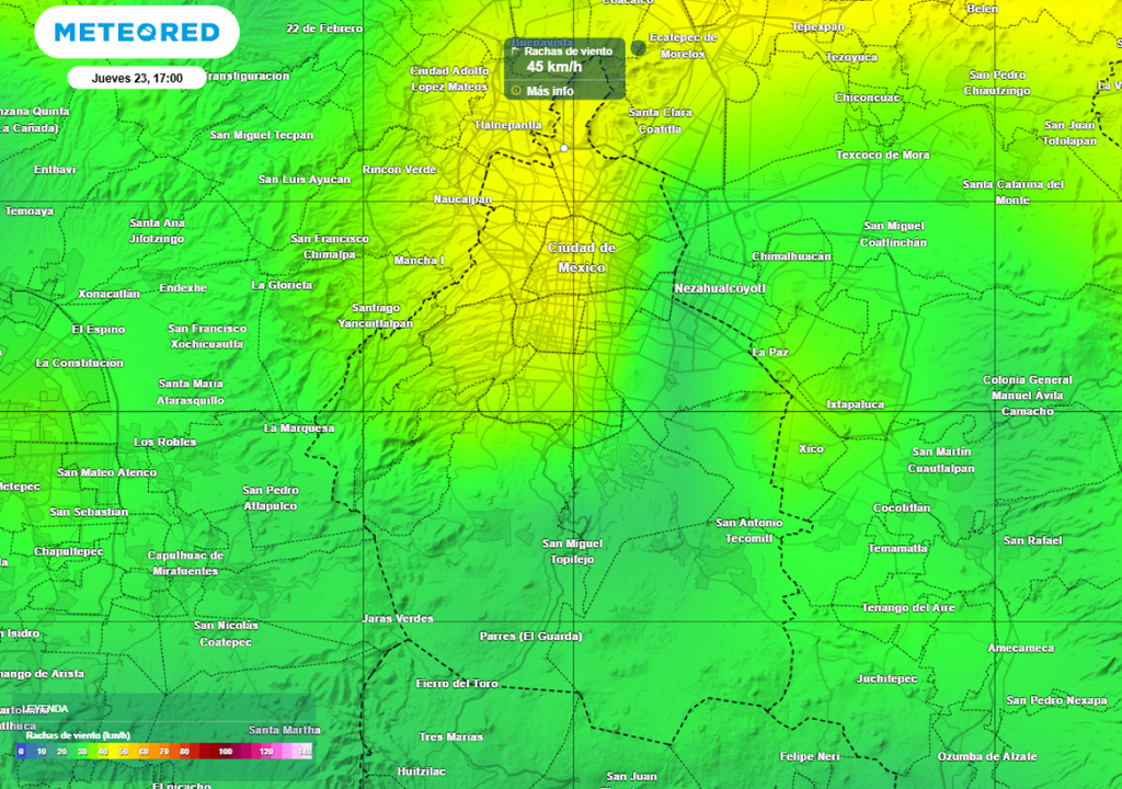 Las rachas de viento de 45 km/h estarán extendidas en el norte y centro de la capital. Toma precauciones ante caída de postes y árboles.
