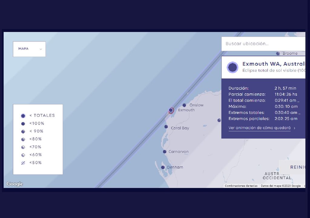 eclipse de sol hibrido 20 de abril 2023 Australia Exmouth Ningaloo
