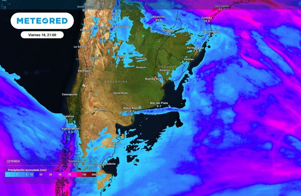 Déficit de precipitación Mapa de precipitación acumulada hasta el viernes: las precipitaciones por debajo de lo normal en el centro del país serán características dominantes en las próximas semanas.