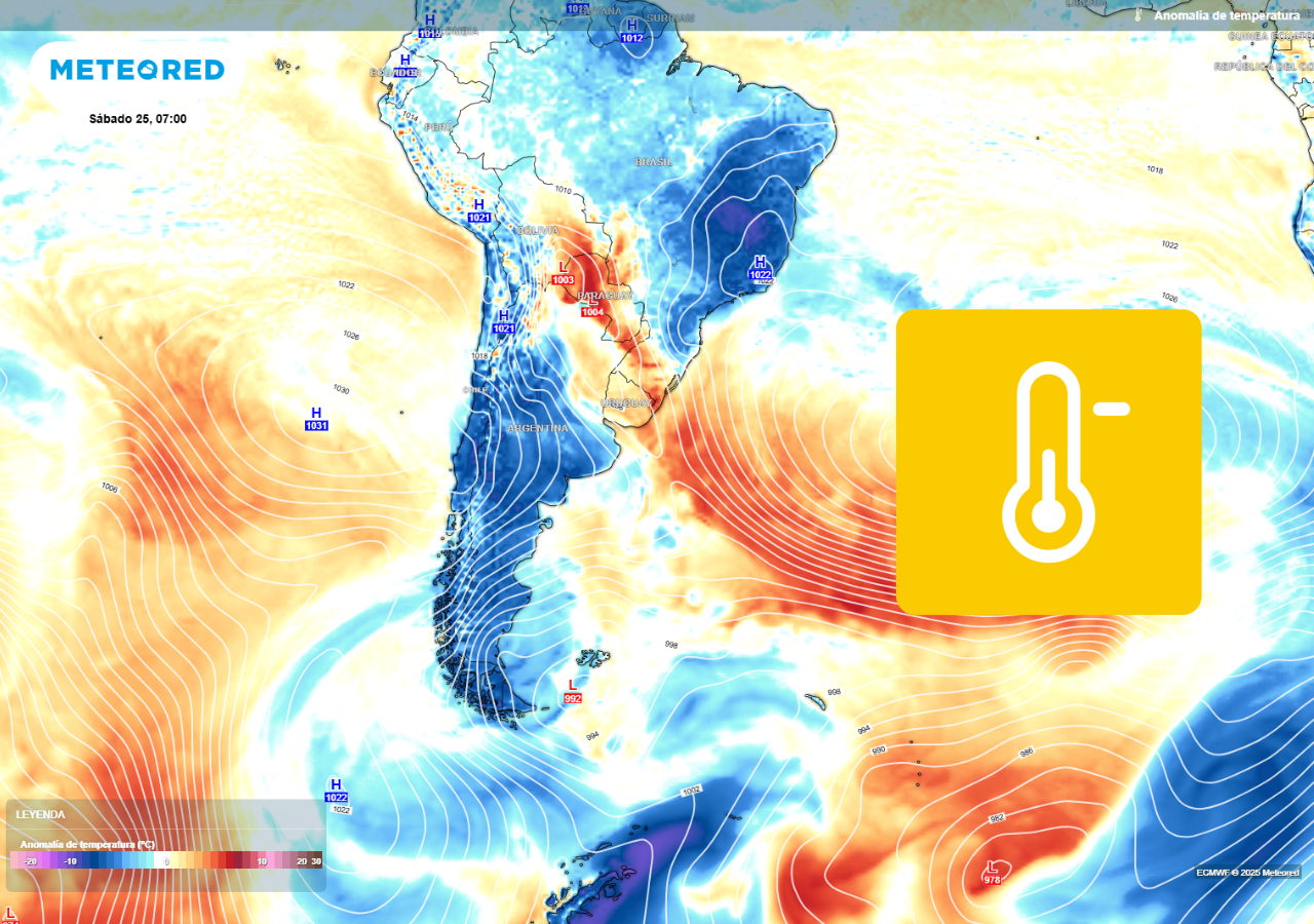Una masa de aire frío subpolar provocará un bajón térmico en Chile y Argentina en los próximos días.