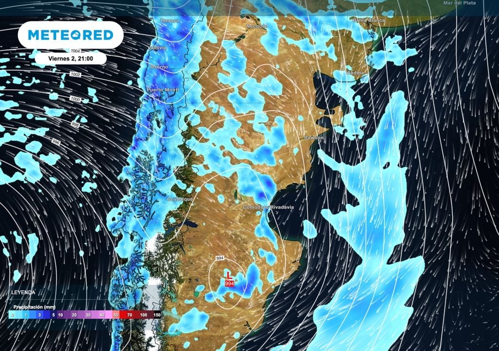 Lluvias Patagonia Chaparrones y tormentas se prevén por delante del frente sobre la Patagonia. La convección podrá alcanzar incluso a la provincia de Santa Cruz.
