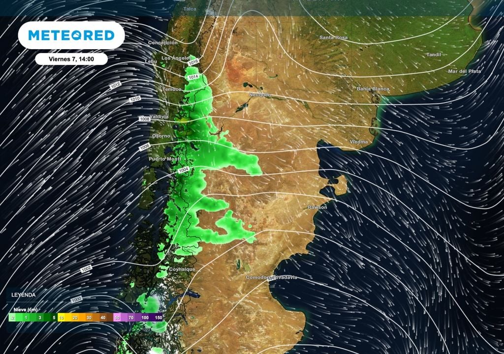 Nieve segundo frente Un segundo frente frío traerá nuevas nevadas que podrán cobrar más relevancia en la zona cordillerana desde el centro de Chubut hacia el norte.