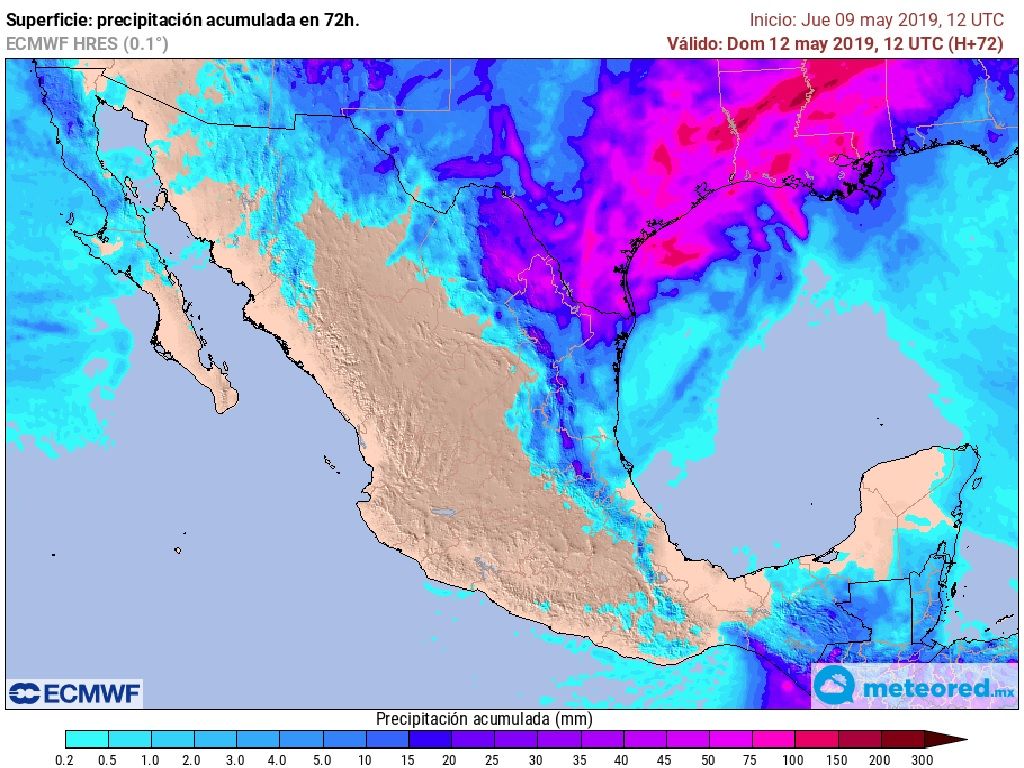Modelo ECMWF. Precipitaciones acumuladas próximas 72 horas