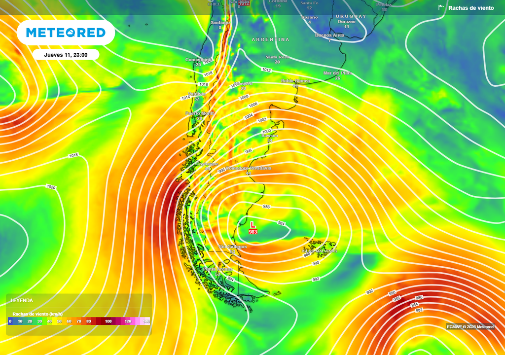 Argentina tiempo frío pronóstico Se prevé un jueves muy ventoso en el sur de la Argentina.