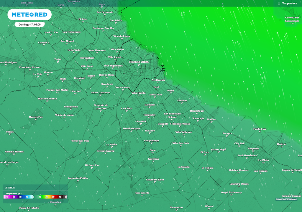 Buenos Aires Tiempo pronóstico clima frío Temperaturas previstas para el domingo 17 a primera hora de la mañana.