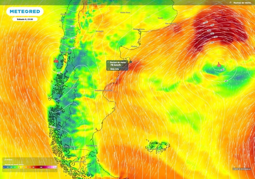 Viento Patagonia Algunos sectores de la Patagonia experimentarán viento intenso. La costa central de Chubut tendrá ráfagas por encima de los 75 km/h.