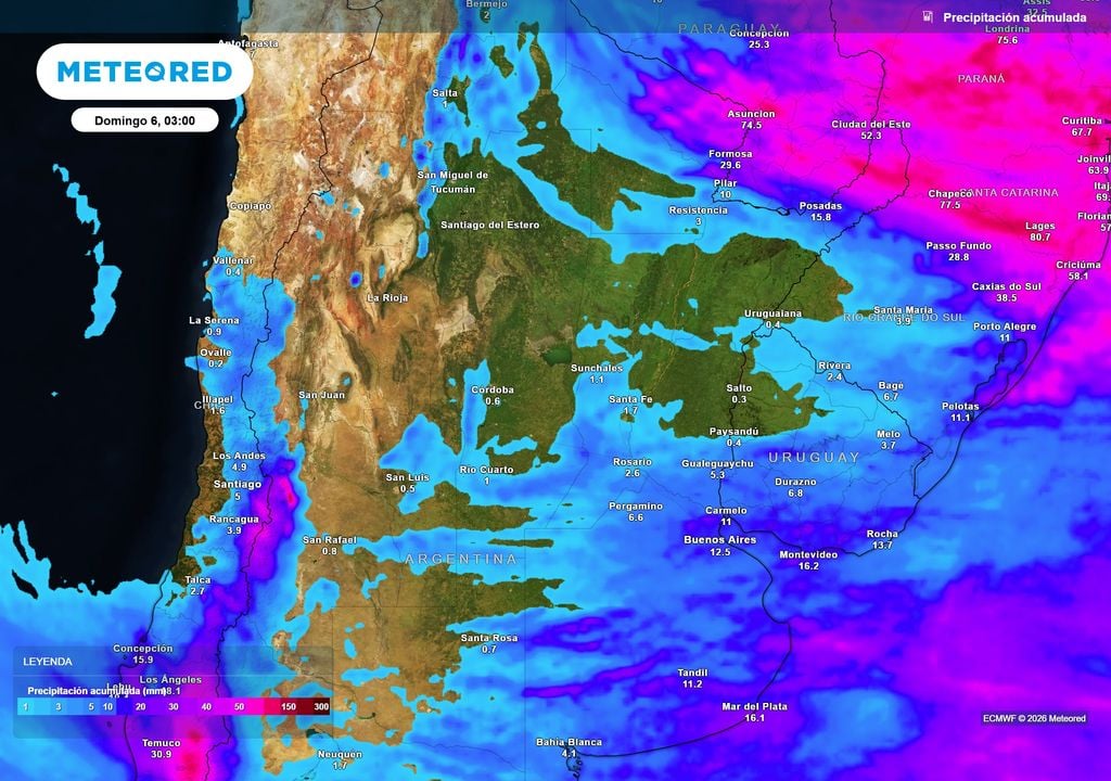 Pronóstico, Clima, Tiempo, Argentina Acumulados de lluvia previstos hasta el próximo domingo según nuestro modelo de referencia ECMWF