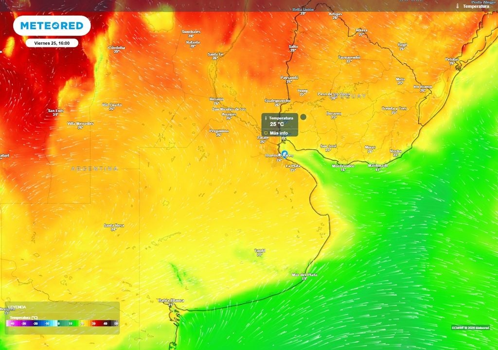 Se espera un pico máximo de 25 a 26 °C en el AMBA durante la tarde del viernes 25.