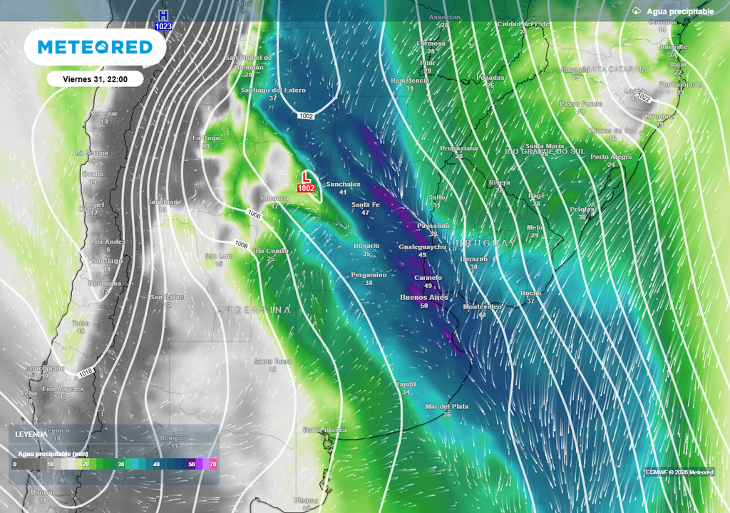 Buenos Aires AMBA pronóstico tiempo alerta tormentas fuertes severas granizo Momento de máxima inestabilidad en el AMBA entre el final de la tarde y la noche del viernes 31, con elevados valores del índice Agua Precipitable.