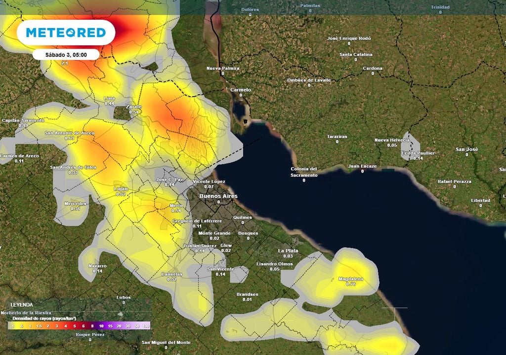 Tormentas sábado En la madrugada del sábado, lluvias y tormentas de variada intensidad sobre el estuario pueden generar una situación de riesgo. ¡Atentos!