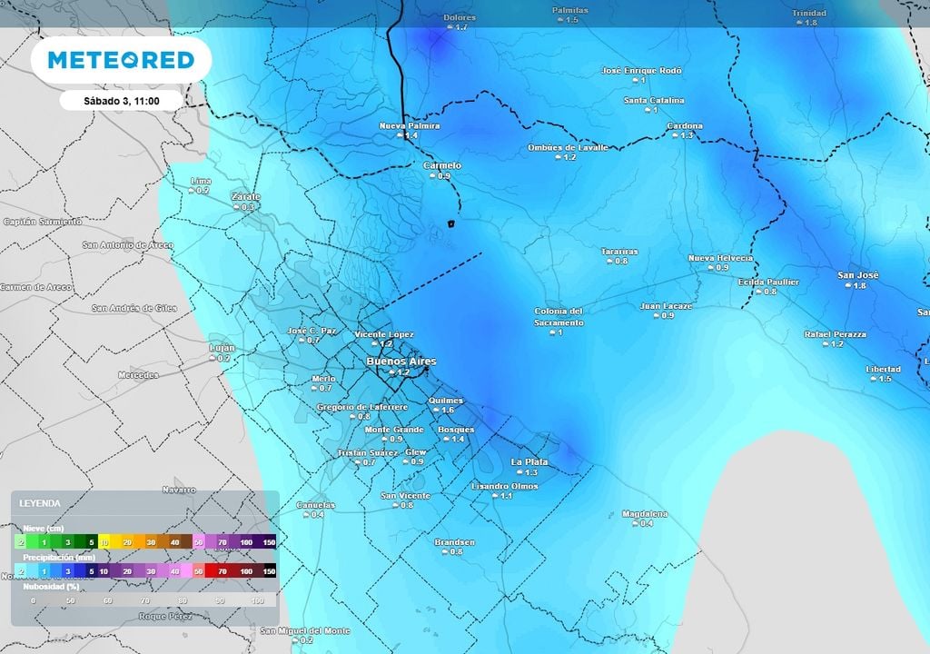 Lluvias sábado Luego de las tormentas, las precipitaciones en la primera mitad del día limitarán las chances de una navegación agradable. Así estará a las 11 AM del sábado