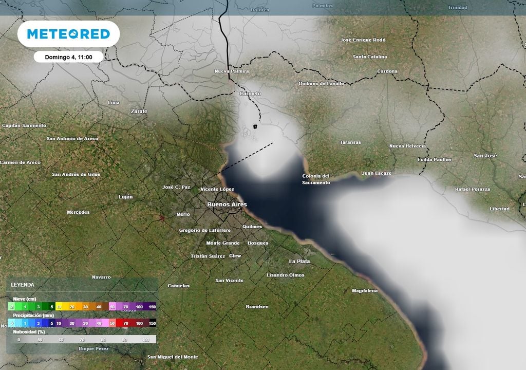 Domingo nubes Salvo por la chance de bancos de niebla y neblinas matinales, el domingo será el mejor día para disfrutar del río. Así estará la nubosidad a las 11 AM