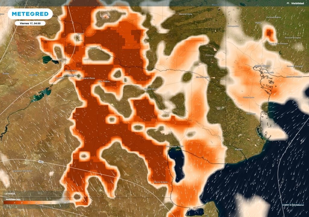 Nieblas densas Amplias áreas con niebla densa y reducción de visibilidad afectará a sectores del norte patagónico en la mañana de este viernes 17 de julio.