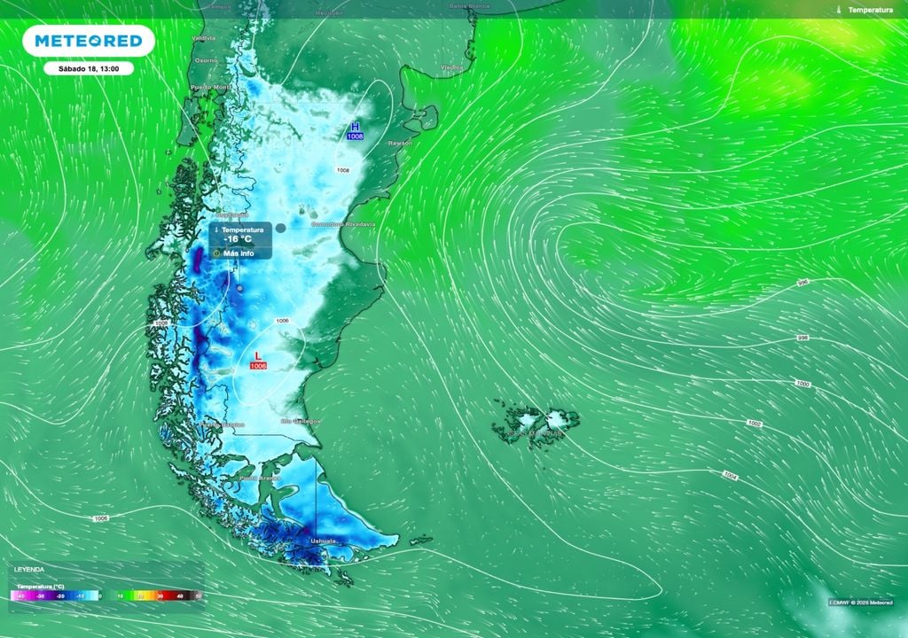Temperatura patagónica Aire muy frío será responsable de heladas intensas sobre el centro y sur de la Patagonia durante el fin de semana.