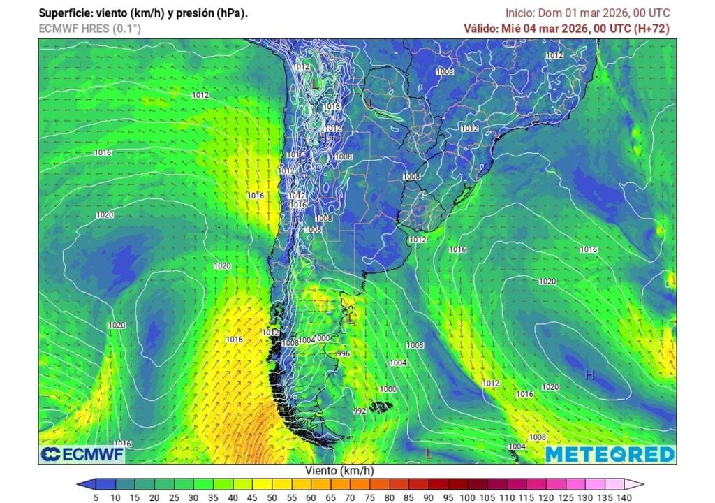 La instalación de una alta presión frente a las costas de Chile impulsa viento del sur hacia la zona central, permitiendo el ingreso de aire más frío y un descenso temporal de las temperaturas.