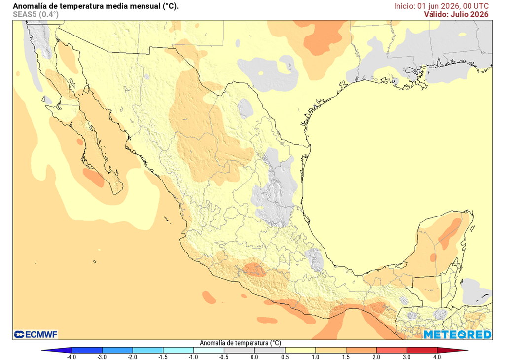 Gran parte de México tendría calor típico, pero estados del Altiplano se regularán por las intensas lluvias previstas. Atentos en el norte y costas con 40 °C o más.