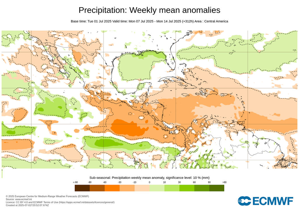 Anomalía de precipitaciones en milímetros