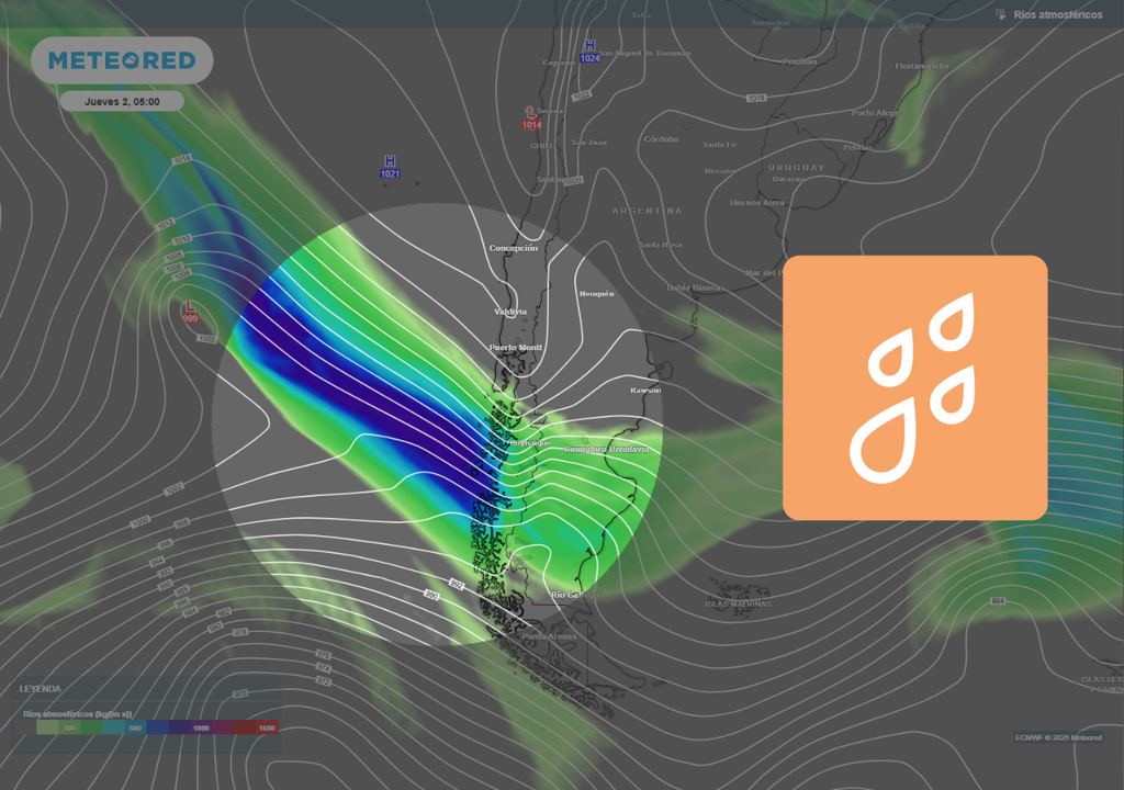 río atmosférico en destaque y símbolo de alerta por lluvias