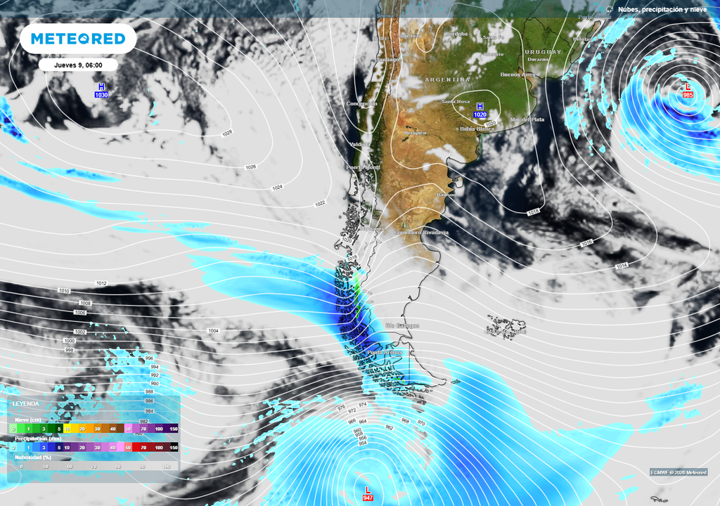 Viento, lluvias, río atmosférico. Las precipitaciones caerán sobre la zona austral gracias a la llegada de un sistema frontal.
