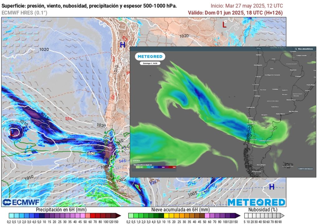 río atmosférico y frente previsto