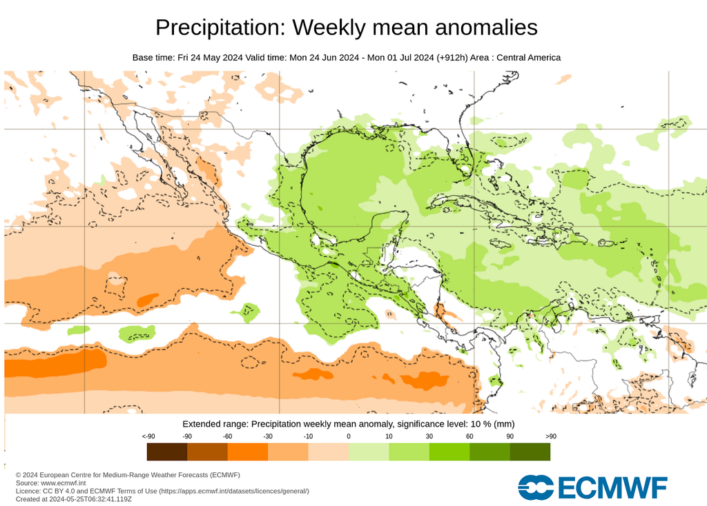 Anomalías de lluvias para la última semana de junio Anomalías de lluvias para la última semana de junio