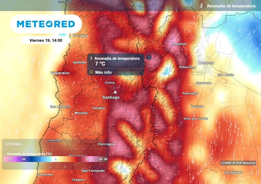Anomalías de temperaturas Este viernes otra vez suben las temperaturas en Santiago: volverían a situarse sobre lo esperado para esta época.