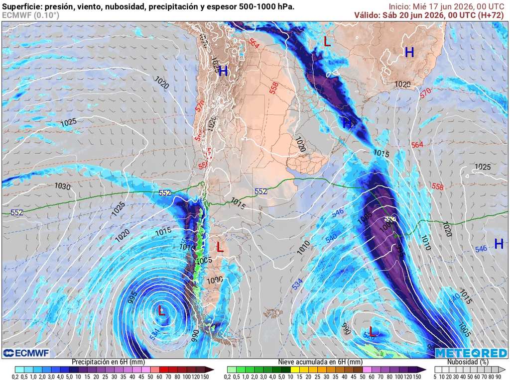La llegada del sistema frontal en la zona austral del país, la imagen evidencia la extensión de su frente frío que dejará precipitaciones durante el fin de semana.