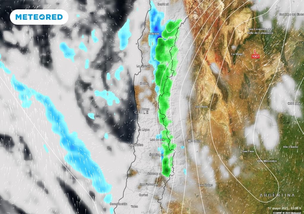 nubes y precipitación previstas; modelo ECMWF