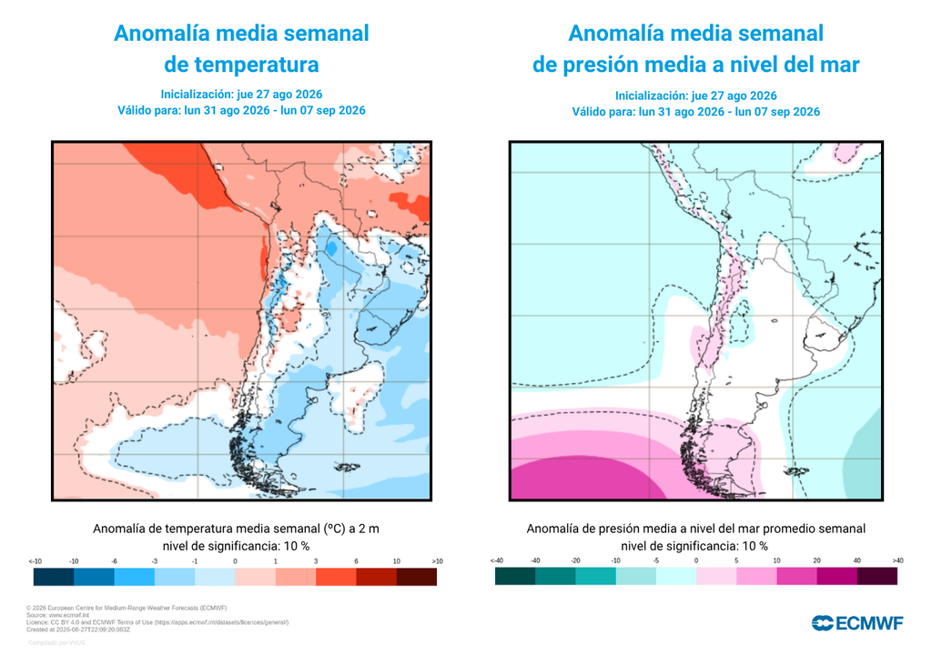 anomalías de temperaturas y presión Un gran anticiclón frío será protagonista de los cambios de tiempo en la primera semana de septiembre.