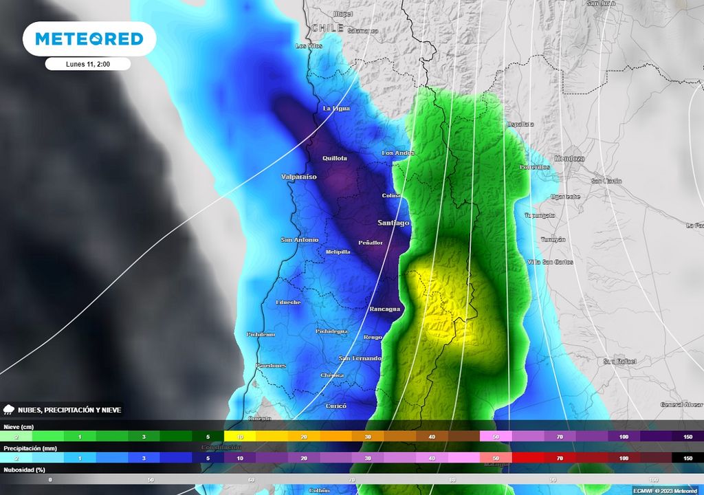Tasas de precipitaciones horarias sobre el centro norte Tasas de precipitaciones horarias sobre el centro norte