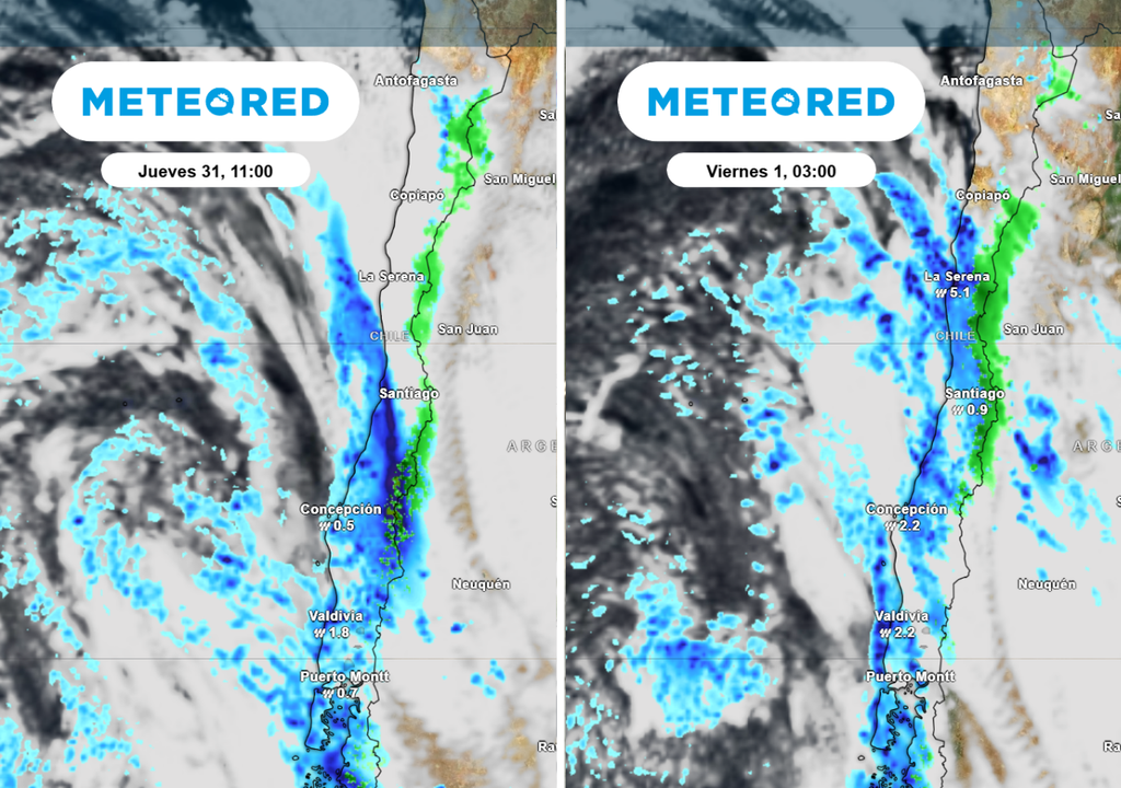 Varios puslsos de precipitaciones aterrizarán con fuerza en Santiago entre jueves y sábado próximo.