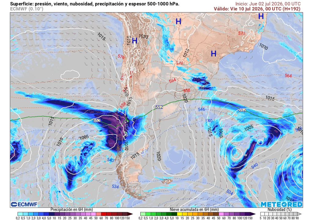 Al menos 2 sistemas frontales llegarían la próxima semana al centro-sur de Chile Precipitación (mm) para la noche del jueves (09) en Chile centro-sur.