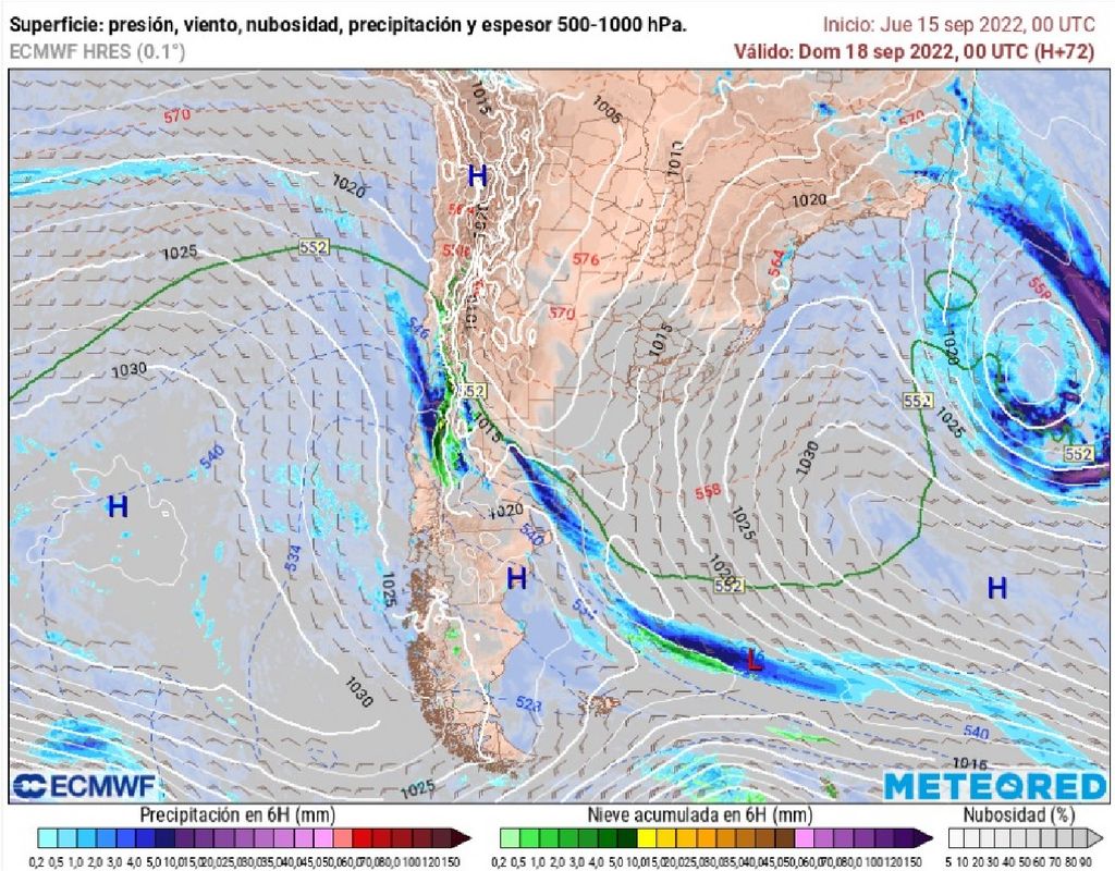 Mapa pronosticado, modelo ECMWF, precipitación, Chile Mapa pronosticado, modelo ECMWF, precipitación, Chile