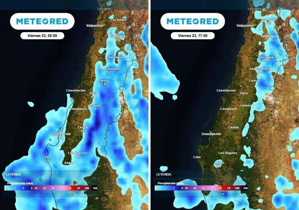 Lo más intenso de las precipitaciones se presentarán en el centro sur durante la madrugada, sin embargo, durante la tarde las precipitaciones se trasladarán al interior del centro norte.