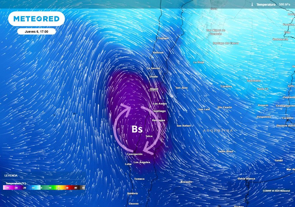 mapa de temperatura en 500 hPa