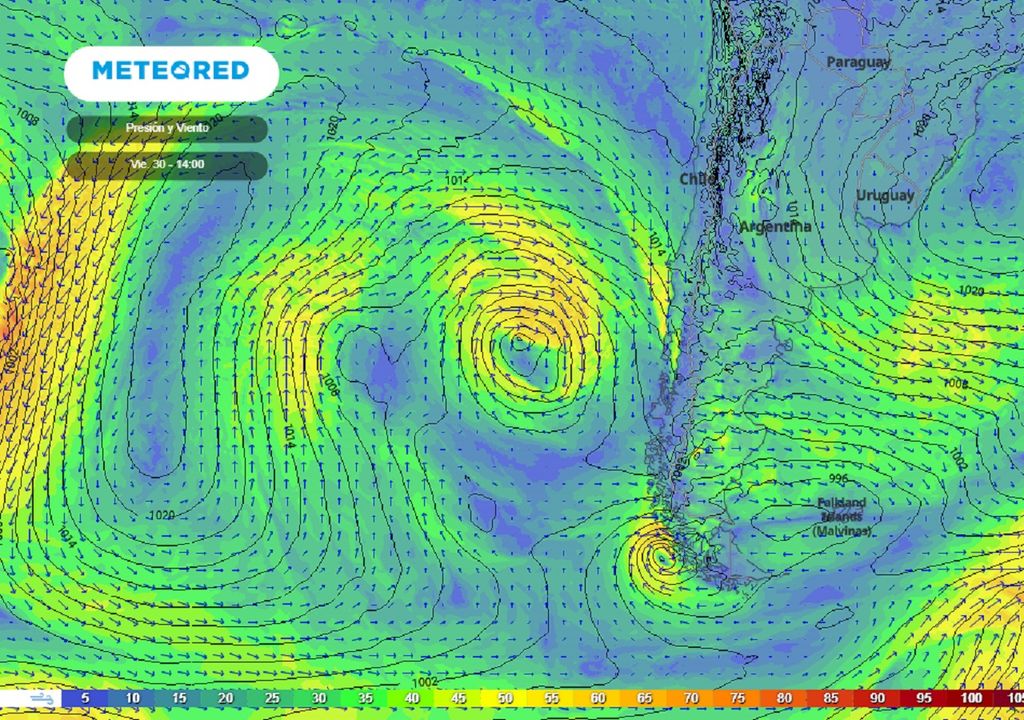 Viento y presión prevista ECMWF