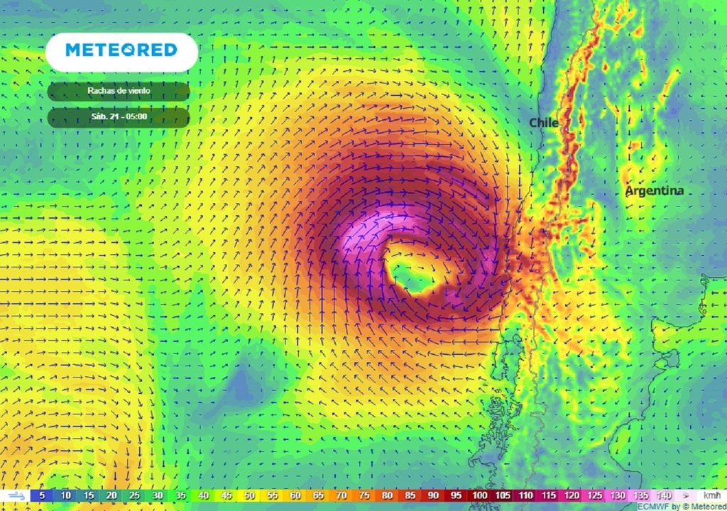 Ciclón; centro de baja presión; modelo ECMWF; viento