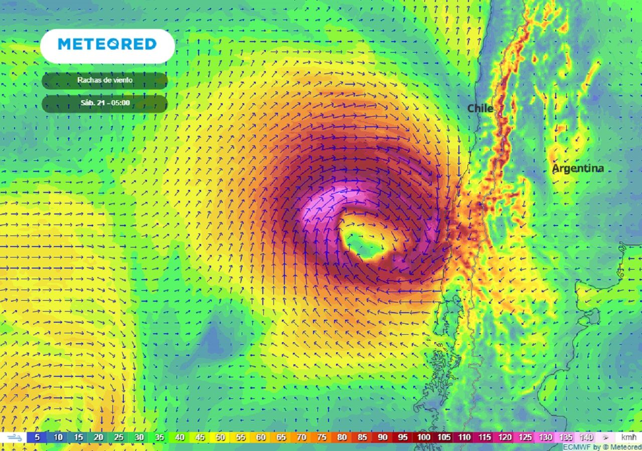 Una pausa antes de la tormenta que se avecina. Una baja presión intensa se espera que llegue a las costas del país durante el fin de semana. Rachas de viento previstas por el modelo del ECMWF para la madrugada del sábado 21 de agosto.