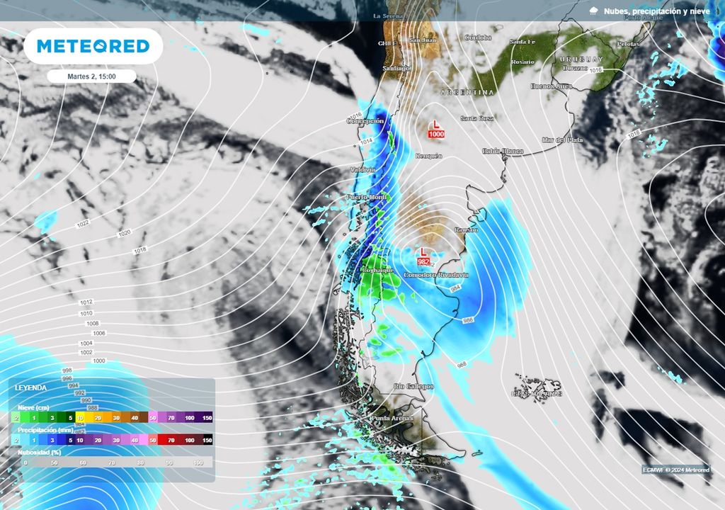 presión, precipitaciones y nubes previstas por el modelo del ECMWF presión, precipitaciones y nubes previstas por el modelo del ECMWF