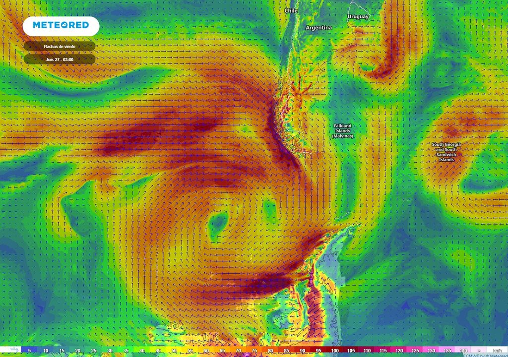 ráfagas de viento previstas; modelo ECMWF