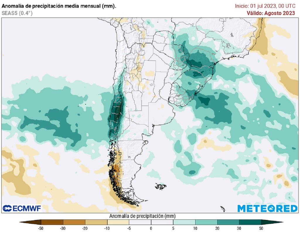 Anomalía de precipitación modelo ECMWF agosto 2023 Chile Anomalía de precipitación modelo ECMWF agosto 2023 Chile