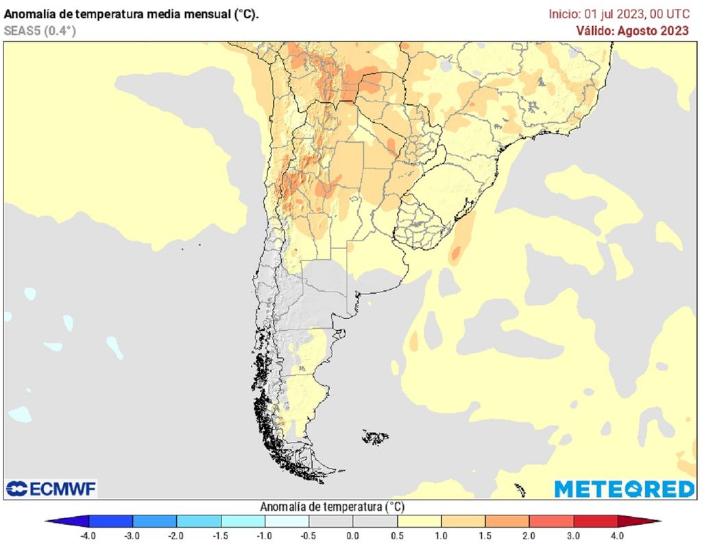 pronóstico anomalía de temperatura ECMWF Chile pronóstico anomalía de temperatura ECMWF Chile