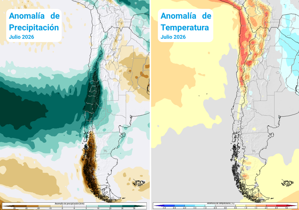 El patrón cálido se mantendrá presente gran parte de julio en la mitad norte de Chile, pero las lluvias, hasta ahora reducidas, llegarán con abundancia a la zona central y sur de Chile.