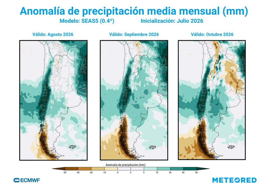 El trimestre agosto, septiembre, octubre será lluvioso sobre el norte chico, centro y sur de Chile.