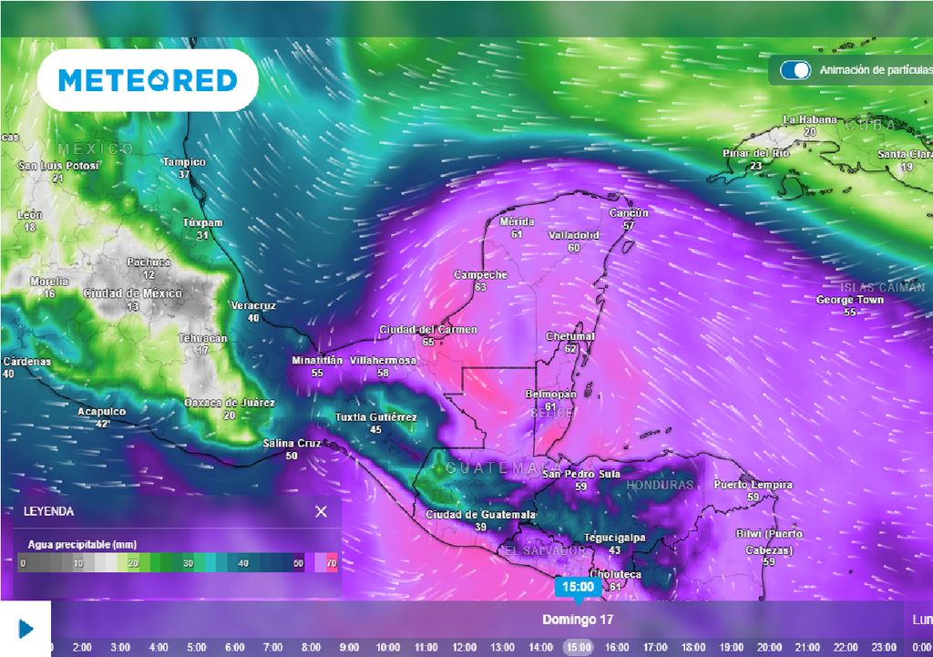 Pronóstico de agua precipitable en milímetros Pronóstico de agua precipitable en milímetros