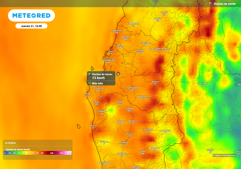 Lluvias en el Biobío hasta el domingo (03), Meteored, Chile