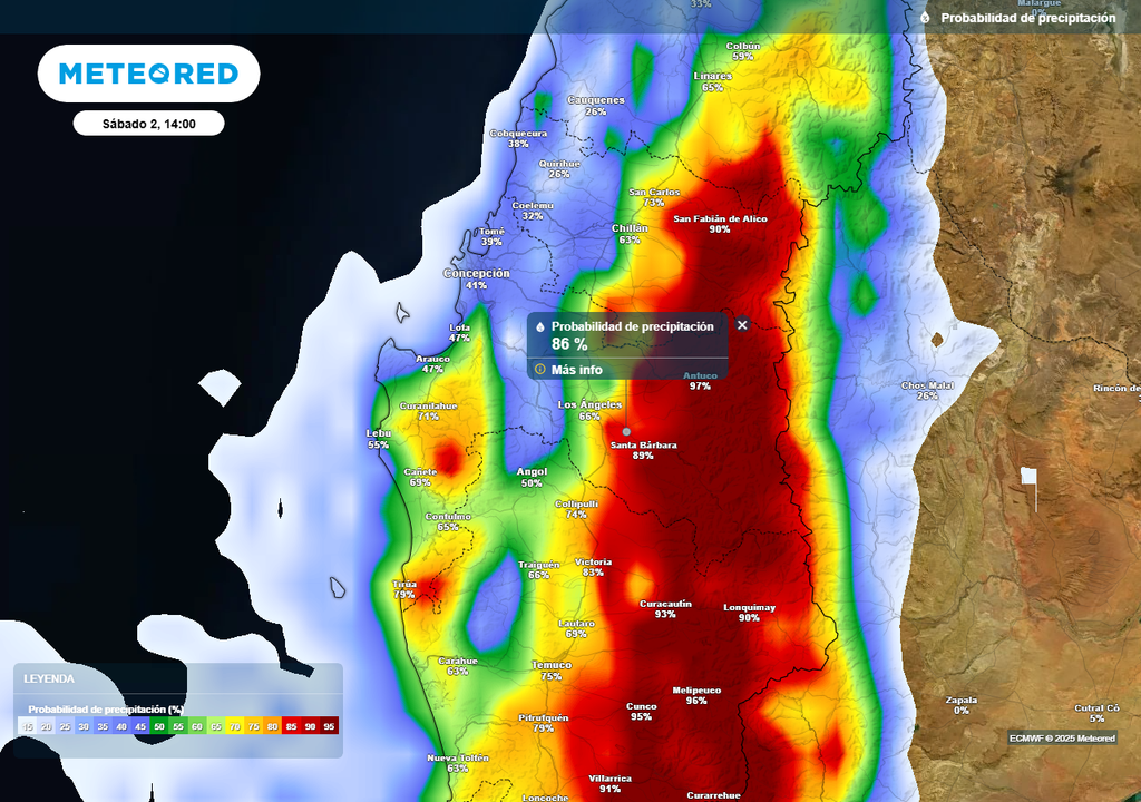 Lluvias en la Región de Biobío, Meteored, Chile