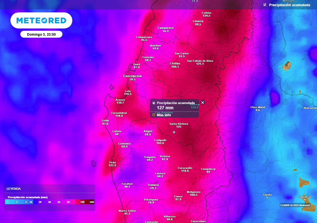 Lluvias en la Región de Biobío, Meteored, Chile